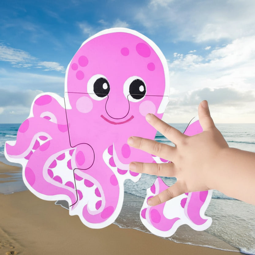 puzzle montessori pieuvre rose main enfant