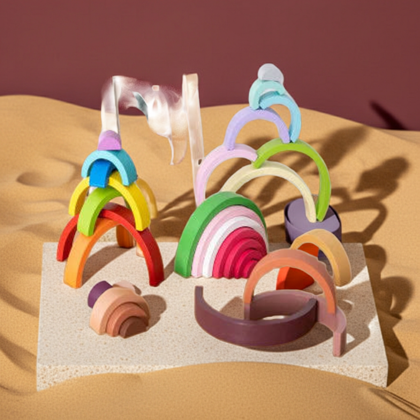 Jeux Montessori Arc en ciel-Bois Naturel