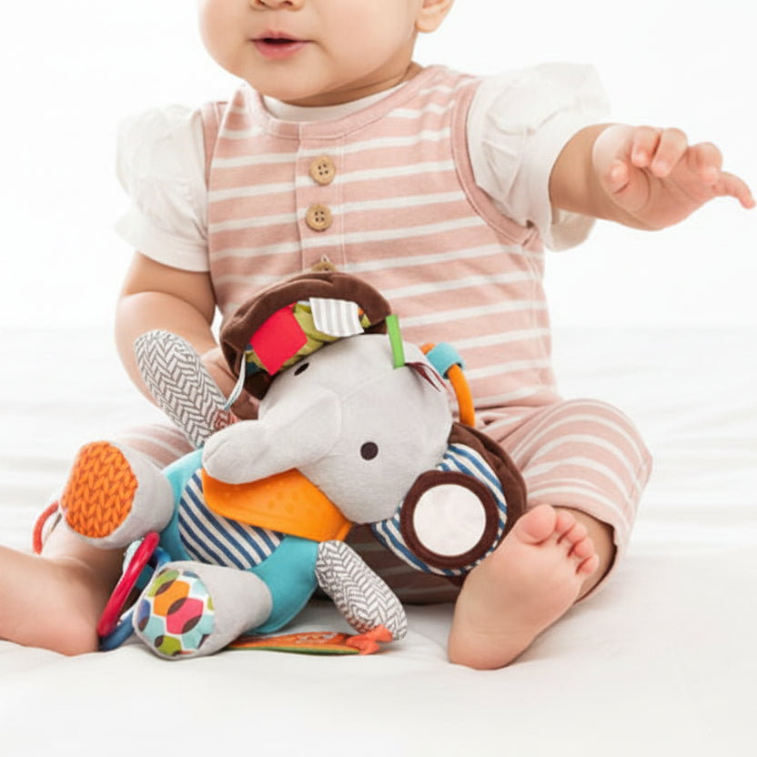 doudou bébé peluche éléphant bébé rose