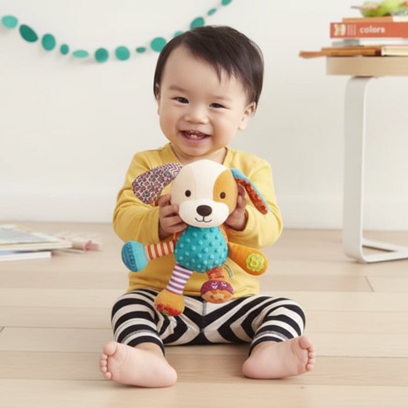 doudou bébé Peluche colorée chien avec garffçonnet