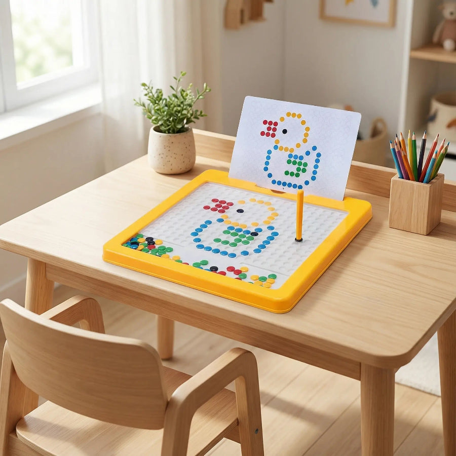 jeux montessori tableau pastilles sur bureau
