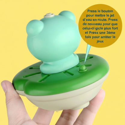 jouet de baignoire bébé grenouille expliquant bouton