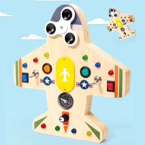 jouet montessori avion bois avec lumières